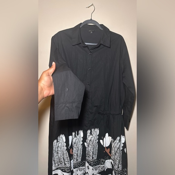 Beulah Style One Size Printed Black Long Sleeve Modest Button Front Midi Dress - Picture 7 of 15